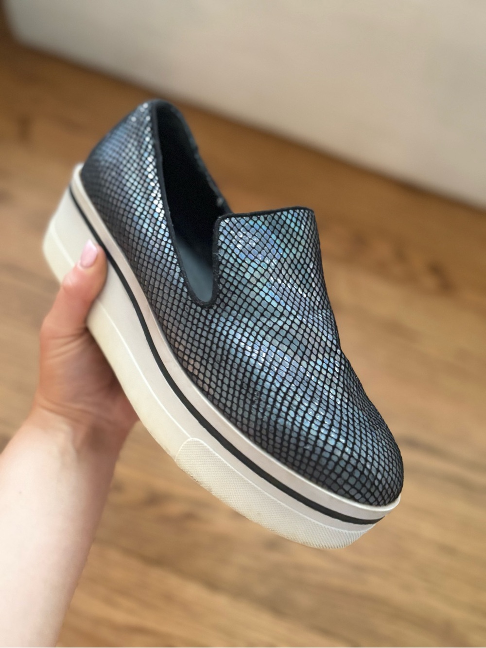 Steve Madden Slip-On Platform Mules in Iridescent Black Snake-Print - Picture 2 of 11